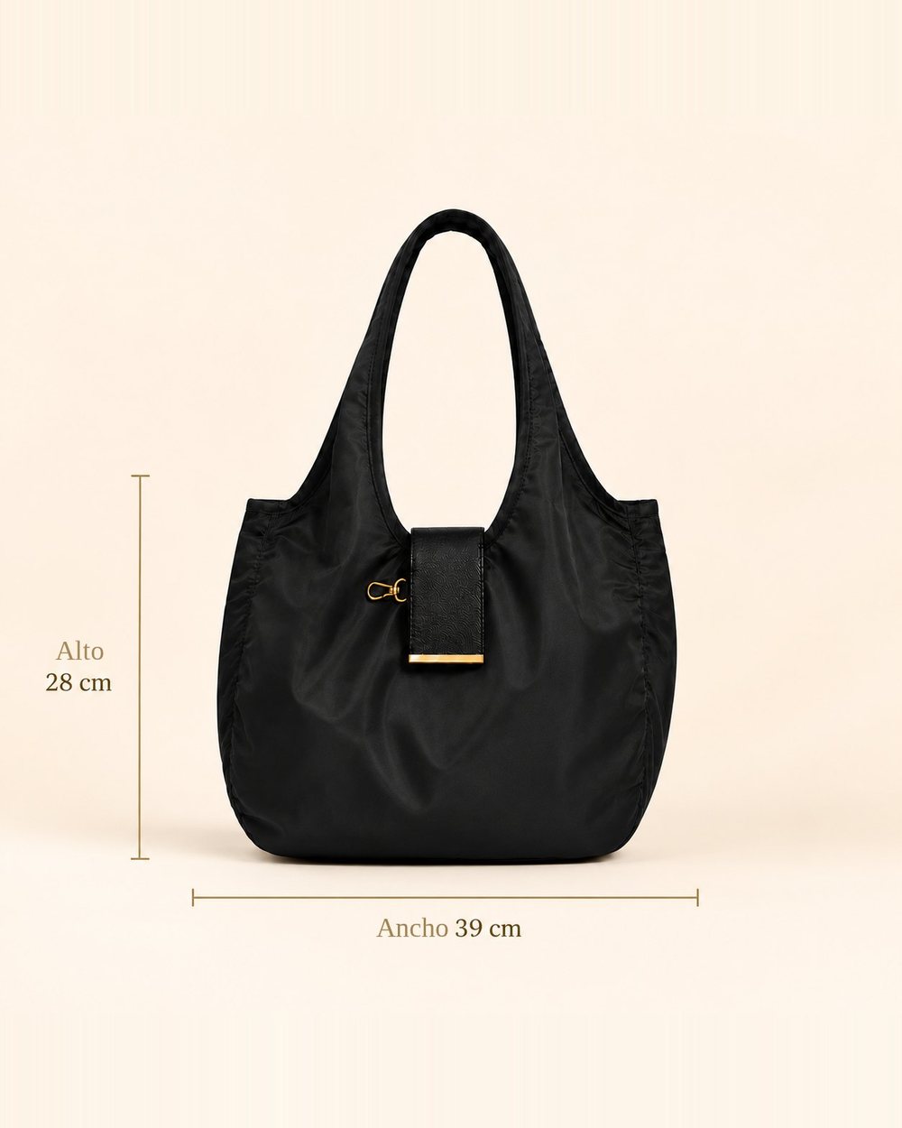 Bolsa Bijou negra abierta: 28 cm de alto por 39 cm de ancho
