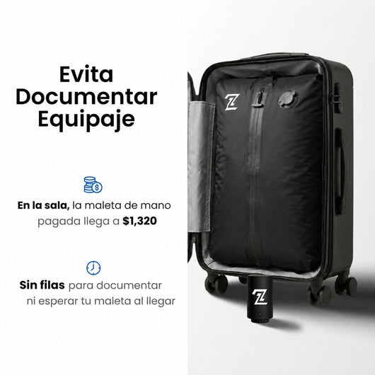 La bolsa comprimida dentro de una maleta de mano, para no documentar equipaje