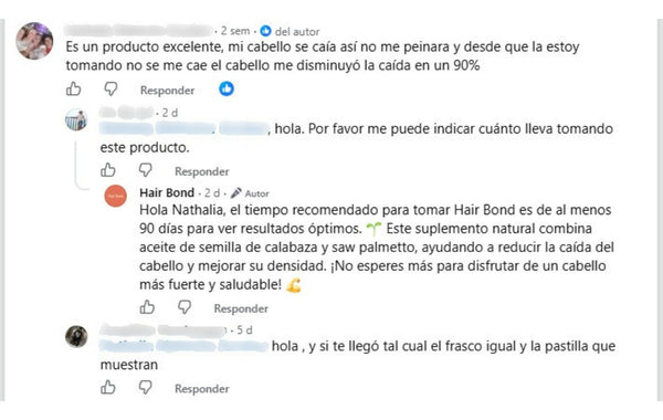 Comentario de una clienta de Hair Bond
