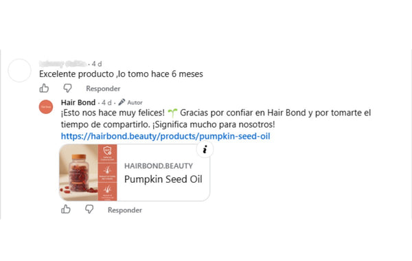 Comentario de una clienta de Hair Bond