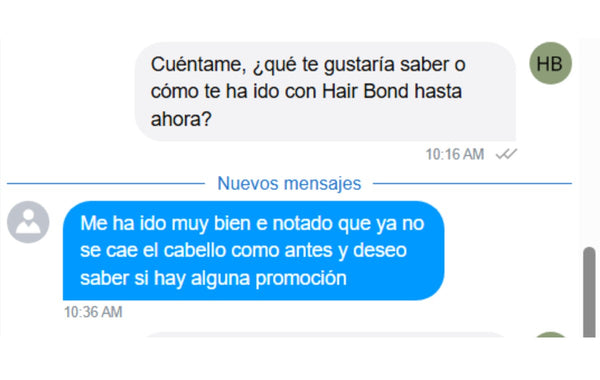 Comentario de una clienta de Hair Bond