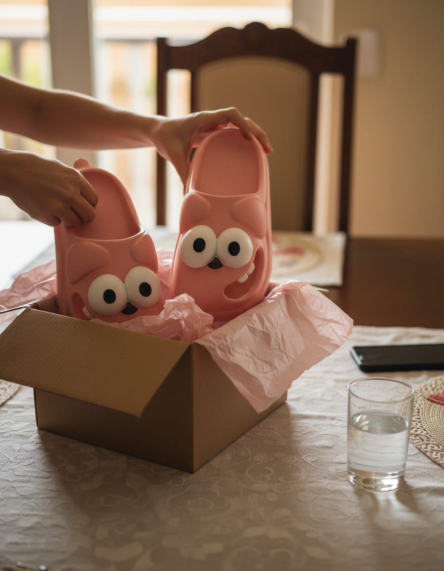 Pantuflas Muack saliendo de su caja de regalo